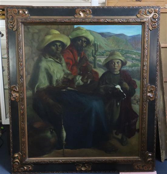 Pompeyo Boggio (1880-1938) Puiska, Chuspa y Alfoyia 41 x 35in.